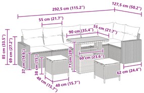 Conjunto de Sofá de Jardim vidaXL 9 Peças com Almofadas Preto Rattan P