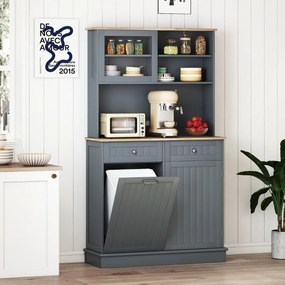 Armário Cozinha 100 x 34 x 172 cm com Porta para caixote de lixo com porta dupla basculante com bancada cinzento
