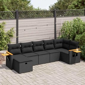 7 pcs conjunto de sofás p/ jardim c/ almofadões vime PE preto