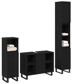 Conjunto de 3 Peças de Móveis para Banheiro vidaXL Carvalho Preto Made
