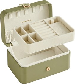 Caixinha de joias pequena 11 x 16 x 8 cm, 2 níveis, ideia para presente, verde-louro