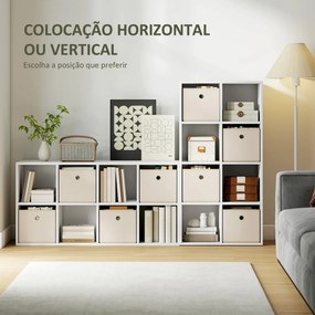 Estante Cubo Estante de Armazenamento Horizontal ou Vertical com 8 Compartimentos e 4 Gavetas de Tecido 53,7x30x79,8 cm Branco e Bege