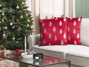 Conjunto de 2 almofadas de veludo vermelho padrão natalício 45 x 45 cm CUPID Beliani