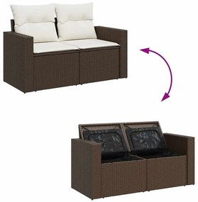 7 pcs conjunto de sofás jardim c/ almofadões vime PE castanho