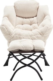 Poltrona lounge com pufe, apoios de braços e bolso lateral, revestimento em flanela, 69,9x64,0x95,0 cm, Branco| AOSOM Portugal