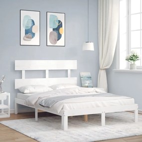 3193502 vidaXL Estrutura de cama de casal c/ cabeceira madeira maciça branco