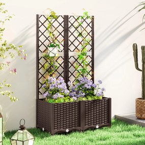 Floreira com treliça, canteiro elevado, para exterior, com 6 orifícios de drenagem, 80 x 40 x 135 cm, castanho