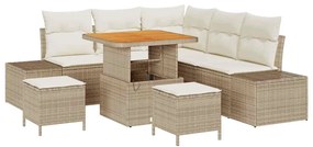 Conjunto de Sofá para Jardim 8 Peças com Almofadas em Rattan Poly Bege
