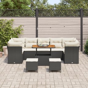 Conjunto de Sofá de Jardim vidaXL de 10 Peças com Almofadas Preto Ratt