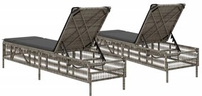 Espreguiçadeiras com almofadões 2 pcs vime PE cinzento