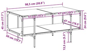 Mesa de centro c/ topo em vidro transparente 98,5x50x45 cm aço