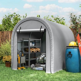 Abrigo de jardim 159 x 240 x 185 cm  Tenda de armazenamento em aço galvanizado e LONA PE anti-UV de 160 g/m² para mota e cortador de relva Cinza claro