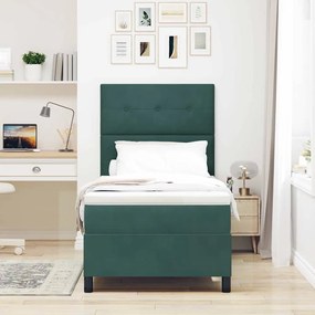 Cama Box com Colchão e LED Verde Escuro 80x200 cm Veludo