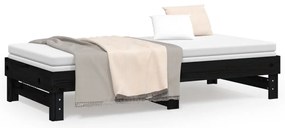 Estrutura sofá-cama de puxar 2x(90x190) cm pinho maciço preto