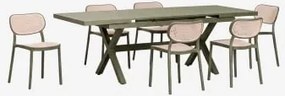 Conjunto De Mesa Retangular Extensível 180-240x90 Cm Em Alumínio Karena E 6 Cadeiras De Jardim Empilháveis Em Polipropileno Omar Verde Azeitona Intens