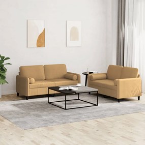 3202001 vidaXL 2 pcs conjunto de sofás com almofadas veludo castanho