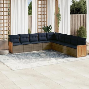 vidaXL 9 pcs conjunto sofás p/ jardim c/ almofadões vime PE cinzento