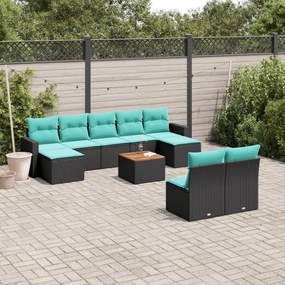 vidaXL 10 pcs conjunto de sofás p/ jardim c/ almofadões vime PE preto