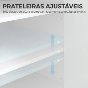 Sapateira com Prateleiras Ajustáveis Gaveta e Portas 62,5 x 35 x 95 cm para 6 Pares Branco