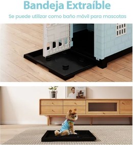 Casota dobrável 75 x 58 x 65 cm de plástico para cães resistente às intempéries para animais de estimação com bandeja sanitária Porta Azul Claro