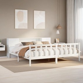 Cama com estante sem colchão 180x200 cm pinho maciço branco