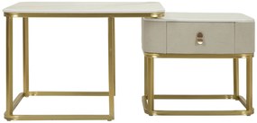 CONJUNTO DE MESAS DE CAFÉ BEAUTRY 2 PEÇAS CM 70X70X48-50X50X43,5 CREME E DOURADO