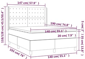 Cama box spring c/ colchão/LED 140x190cm tecido castanho-escuro