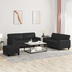 3 pcs conjunto de sofás couro artificial preto