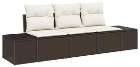 Conjunto de sofá de jardim com 3 peças e almofadas marrons em rattan s