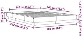 Estrutura de cama 140x200 cm derivados de madeira cinza sonoma