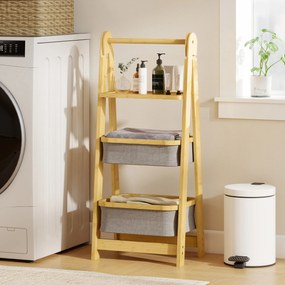 Estante Dobrável para Casa de Banho de Bambu com 2 Cestos para Roupa Suja Estante Aberto 44,5x32x99 cm Cinzento
