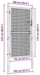 Portão de jardim em rede aço galvanizado 100x225 cm cinzento