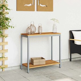 Mesa de Exterior Natural e Cinza 35x80x75 cm em Madeira Sólida e Aço