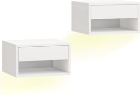 HOMCOM Conjunto de 2 criados-mudos com iluminação LED RGB, criado-mudo flutuante com gaveta e compartimento aberto, Branco | Aosom Portugal