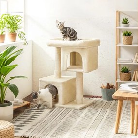 Arranhador com 2 cavernas 60 x 40 x 84 cm bege