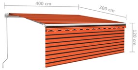 Toldo retrátil manual com estore/LED 4x3 m laranja e castanho