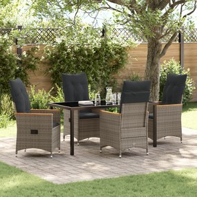 vidaXL Conjunto de Mobiliário para Jardim de 5 Peças com Almofadas Cinza Rattan Polipropileno