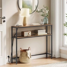Mesa consola com 2 prateleiras 20 x 100 x 80 cm castanho vintage-Preto
