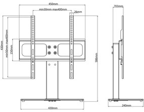 Suporte TV pedestal p/ ecrãs de 26-42" Max VESA 400x400mm 30kg