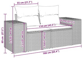 10 pcs conjunto sofás de jardim c/ almofadões vime PE preto