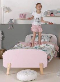 Cama infantil KIDDY (90x200) + estrado feita de MDF com pés em pinho maciço Rosa