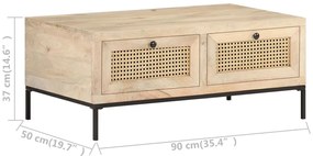 Mesa de centro 90x50x37 cm mangueira maciça e palhinha natural