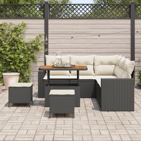 Conjunto de Sofá de Jardim com 8 Peças e Almofadas Preto Vime PE Acáci