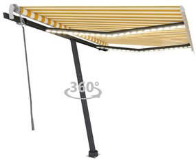 vidaXL Toldo retrátil manual com LED 300x250 cm amarelo e branco