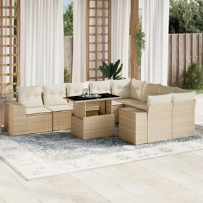 vidaXL 10 pcs conjunto de sofás p/ jardim com almofadões vime PE bege