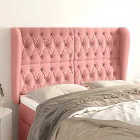 Cabeceira de cama c/ abas veludo 147x23x118/128 cm rosa