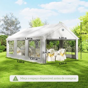 Tenda para Festas 4x6 m Tenda de Jardim com Paredes Removíveis, 2 Portas e Janelas UPF30+ para Casamentos e Camping Branco