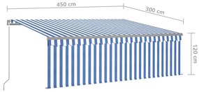 Toldo retrátil manual com estore/LED 4,5x3 m azul e branco