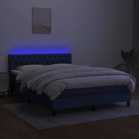 Cama box spring c/ colchão e LED 140x190 cm tecido azul