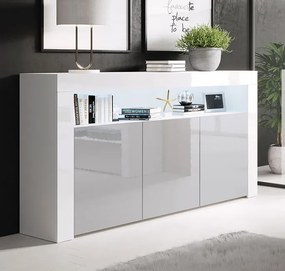 Aparador Alays – 155x37x91,5 cm – Branco e Cinzento Brilho – 3 Portas